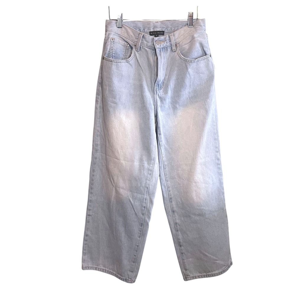 Miou Muse Womens Y2K Light Wash Relaxed Fit Straight Leg Denim Jeans Blue Small‎